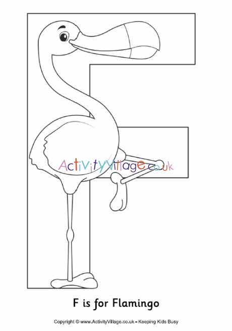 F is for flamingo colouring page