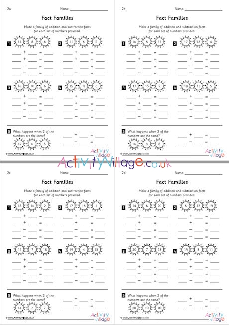 Fact family worksheets set 2