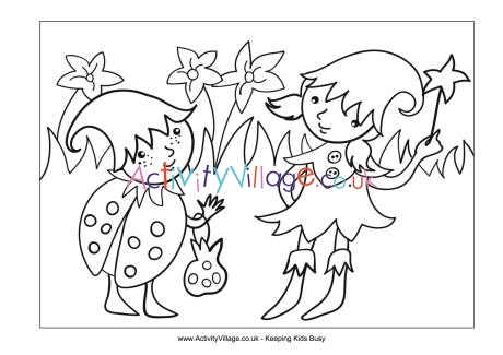Fairy and ladybird colouring page