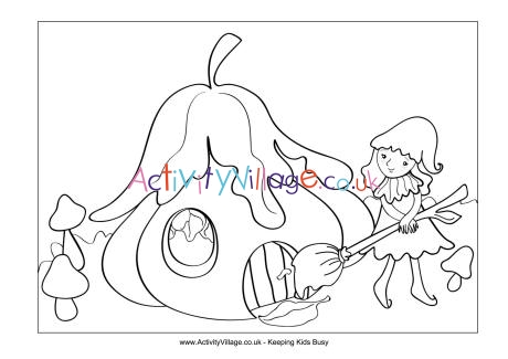 Fairy house colouring page
