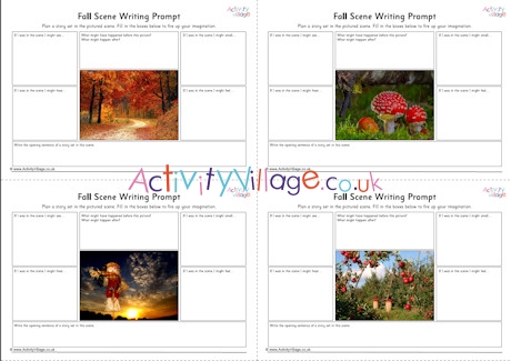Fall scene writing prompt worksheets