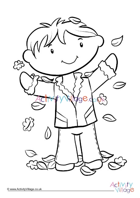Falling Leaves Boy Colouring Page