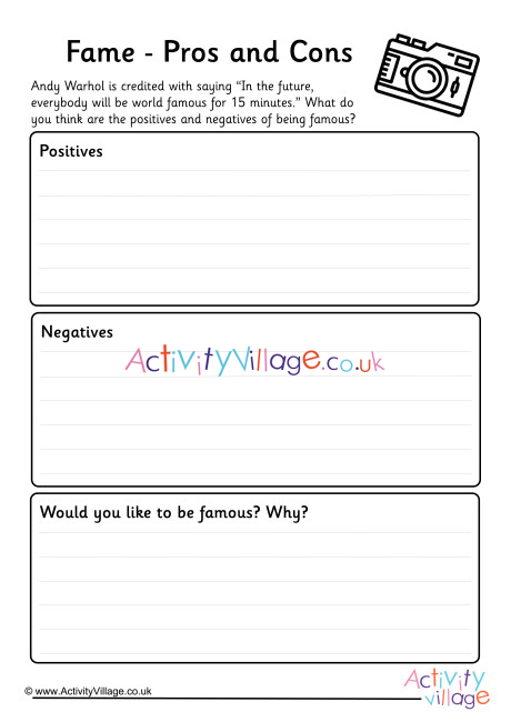 Fame Pros And Cons Worksheet