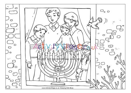 Family menorah colouring page