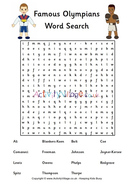 Famous Olympians word search