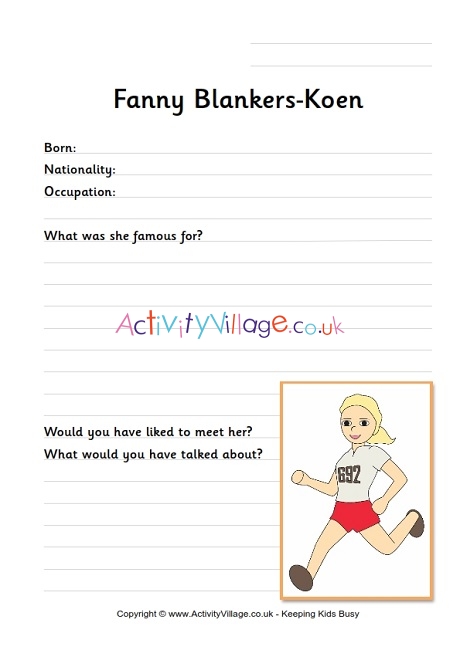 Fanny Blankers-Koen worksheet 