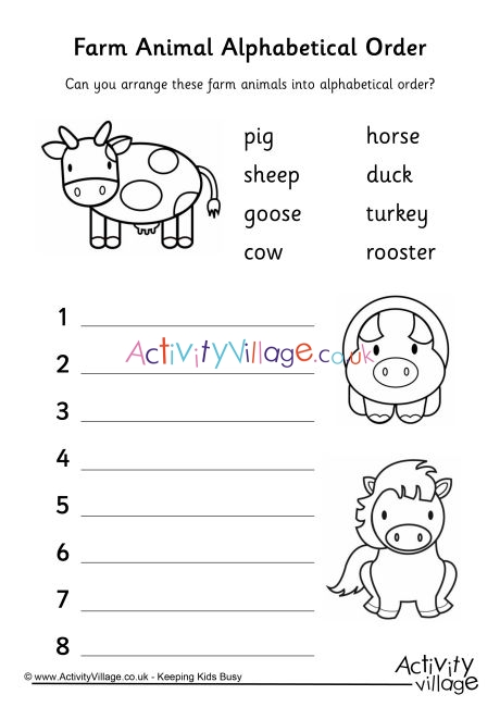 Farm Animal Alphabetical Order 1
