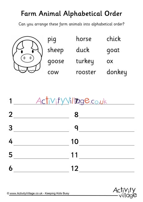 Farm Animal Alphabetical Order 2