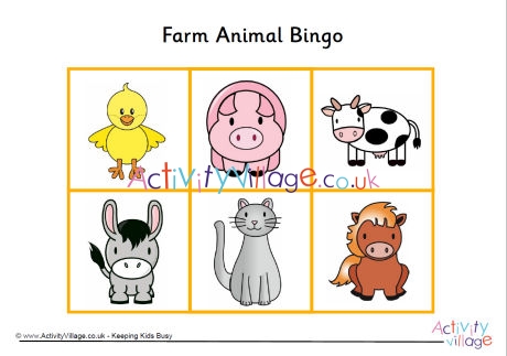 Farm Animal Bingo Game