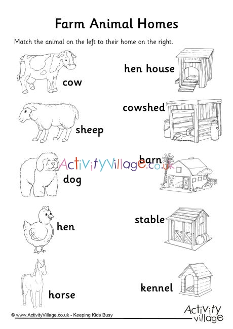 Farm Animal Homes Matchup Worksheet