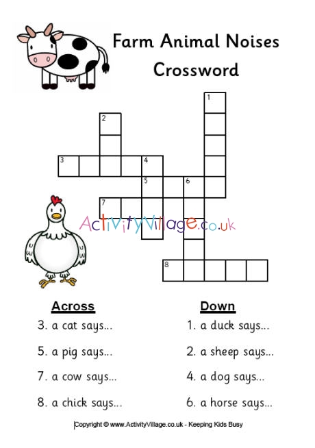 Farm animal noises crossword