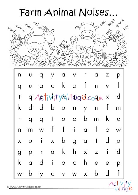 Farm animal noises word search