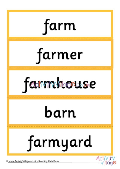 Farm word cards