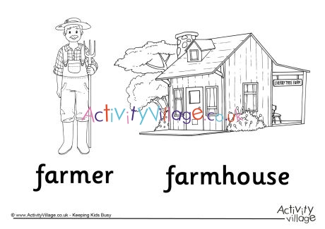 Farmer and Farmhouse Colouring Page