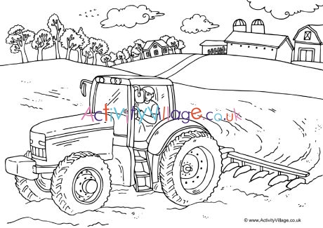 Farmer and tractor colouring page