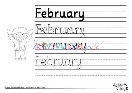 February handwriting worksheet