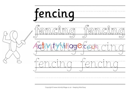 Fencing handwriting worksheet