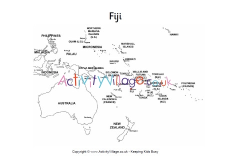 Fiji on a map of Oceania