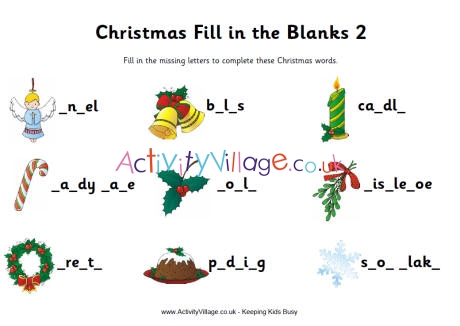 Christmas fill in the blanks worksheet 2