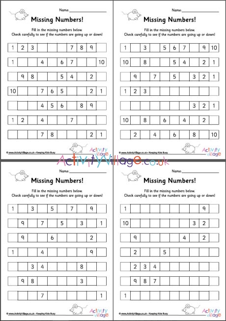 Fill in the missing numbers mixed to 10