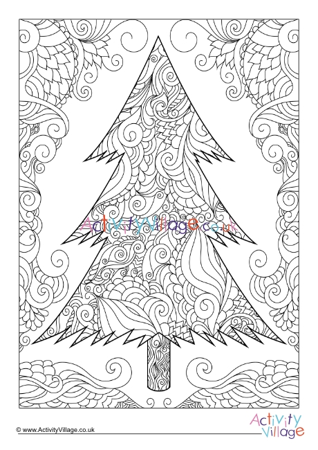 Fir tree doodle colouring page 1