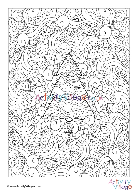 Fir tree doodle colouring page 2