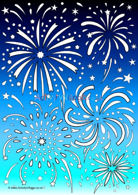 Fireworks colour pop colouring page