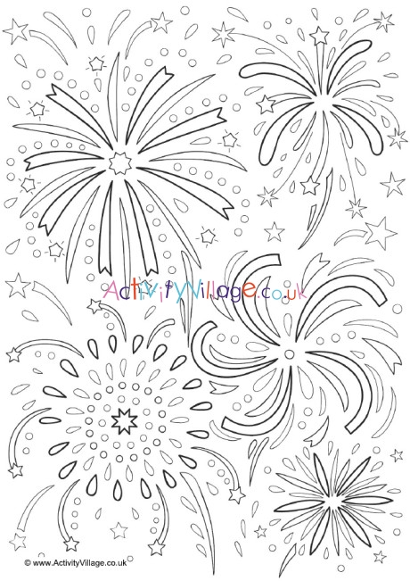 Fireworks colouring page 2