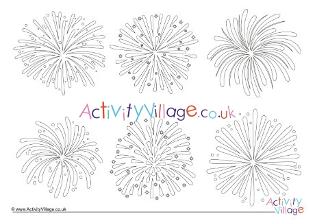 Fireworks colouring page 3
