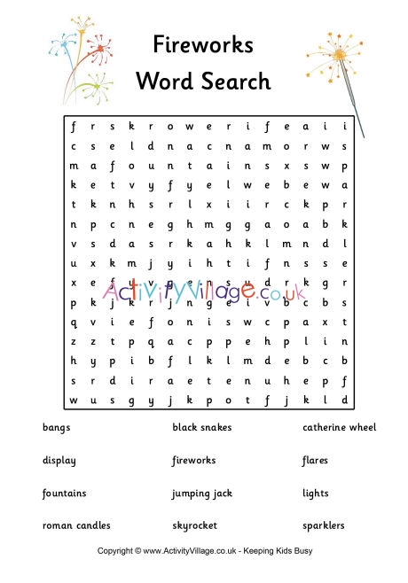 Fireworks word search