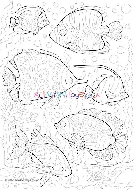 Fish Doodle Colouring Page