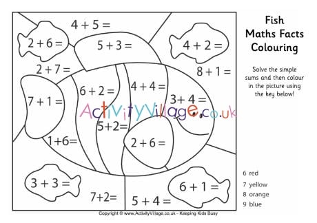 Fish maths facts colouring page