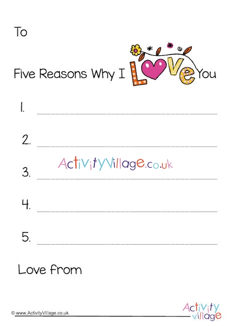 Five reasons why I love you printable