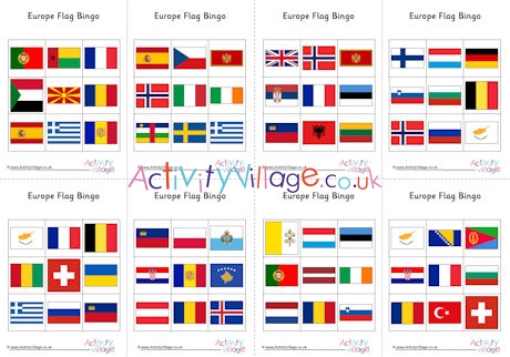 Flags of Europe bingo cards