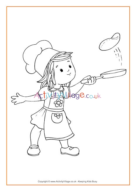 Flipping pancakes colouring page