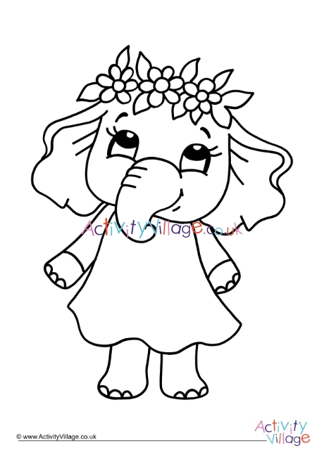 Flower Elephant Colouring Page 1