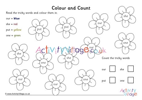 Flower tricky words colour and count 2