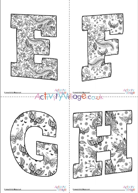 Flowers and butterflies colouring alphabet