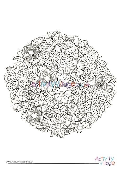 Flowers Circle Colouring Page