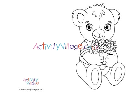 Flowers Teddy Bear Colouring Card