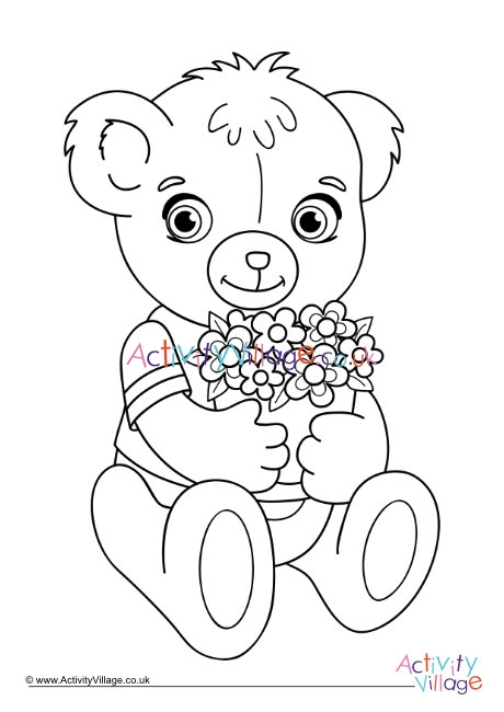 Flowers Teddy Bear Colouring Page