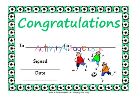 Football certificate - congratulations
