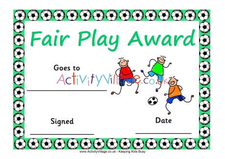 Football certificate - fair play award