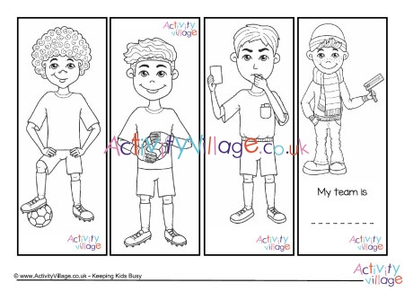 Football characters colouring bookmarks