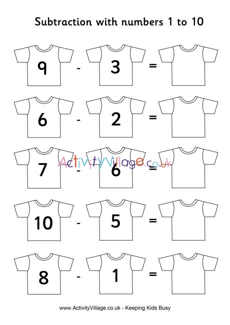 Football shirts subtraction 1 to 10