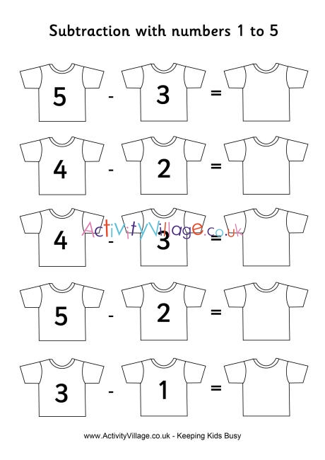 Football shirts subtraction 1 to 5
