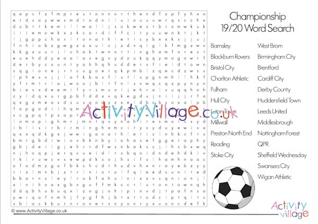 Football teams of the Championship word search