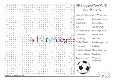 Football teams of the EFL League One word search
