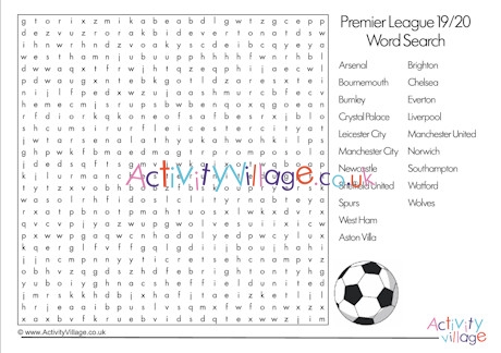 Football Teams of  the Premier League word search