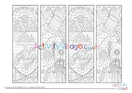 Fourth of July Doodle Colouring Bookmarks